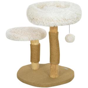 Klösträd Skrapstolpe Vit av Päronträ och Sisal för Katter upp till 5 kg med Lekboll och Säng 61,5 cm