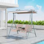 Hammock Trädgårdsgunga 2-Sits med Soltak Beige av Tyg och Metall för Trädgård och Terrass Gunga med Mugghållare 180 kg 175 x 112 x 165 cm