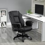 Kontorsstol Höj- och Sänkbar med Vippfunktion Ergonomisk 360° Vridbar med Armstöd Konstläder Svart 76 X 80 X 118-124 Cm