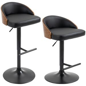 Barstolar i Konstläder 2-Pack, Snurrbara Köksstolar med Ryggstöd och Fotstöd, Justerbar Höjd för Bar och Kök, Svart, 48 x 49,5 x 76-96 cm