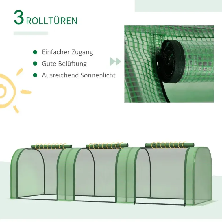 Polytunnelväxthus 3 Rulldörrar 2,95 x 1 x 0,8 m
