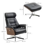 Relaxstol TV-stol med Pall Svart av Konstläder för Komfort och Avkoppling Vridbar Liggstol Lastkapacitet upp till 150 kg Ergonomisk Design