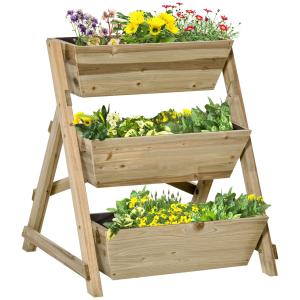 Blomtrappa i Trä med 3 Hyllor, Dekorativ Växtstege för Inomhus och Utomhus, Platsbesparande Blomställning, Natur, 71 x 61 x 77 cm