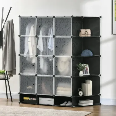 Garderob Förvaringshylla 16 Fack 145 x 46 x 162 cm, Svart