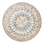 Mosaikbord för Trädgård, Runt Bistrobord med Keramikplatta, Dekorativt Sidobord för Balkong och Terrass, Grön/Beige/Vit, 60 cm