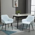 Matsalsstolar i Linnetyg 2-Pack, Bekväma Kökstolar med Armstöd och Metallben, Modern Design för Matplatsen, Blå, 59,5 x 56,5 x 81 cm