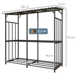 Vedhylla Vedförråd Svart av Stål för Utomhusbruk Träskydd med Lock Lastkapacitet 100 kg 186 x 75 x 185 cm