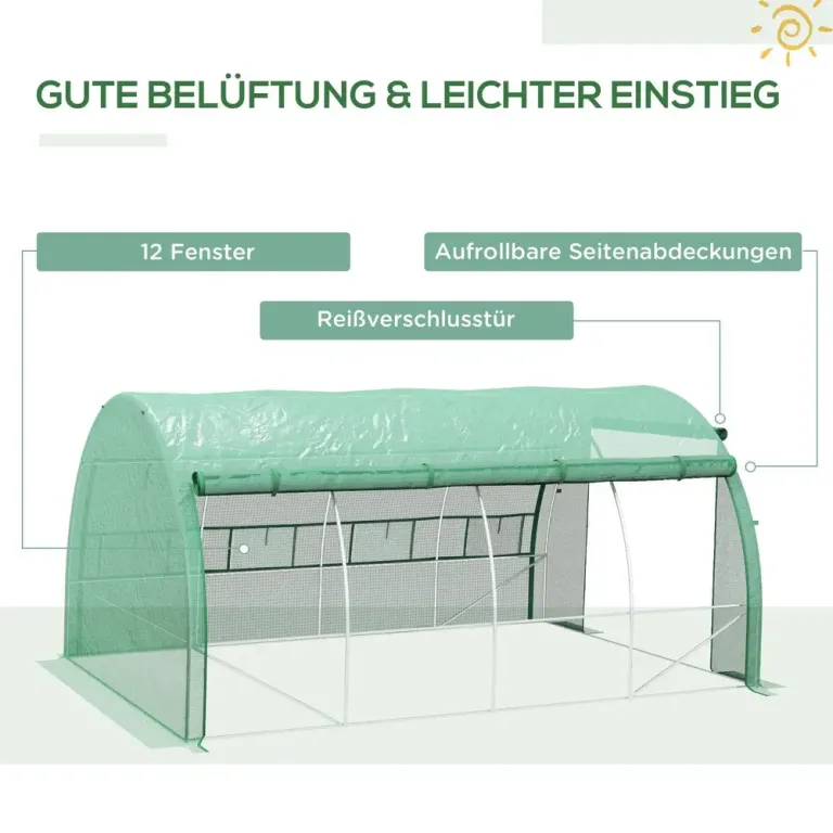 Växthus Polytunnel Grön av Stål och PE 3,97 x 3 x 2 m