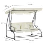 3-Sitsig Hammock med Soltak, Bekväm Trädgårdsgunga med Justerbar Vinkel, Väderbeständig Hängsoffa för Avkoppling, Beige, 200 x 120 x 164 cm
