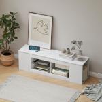 TV-Bänk 140 cm Vit Spånskiva och Glas för Vardagsrum Modern Mediamöbel med 6 Fack och Hyllor Robust och Stilren Design