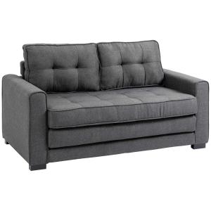 Bäddsoffa 2-Sits i Linnetyg, Kompakt Soffa som Bäddas ut till Säng, Praktisk Gästsäng med Träben, Grå, 147,5 x 75 x 85 cm