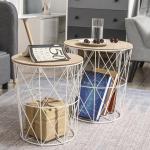 Soffbord 2-Pack Naturvita Sidobord MDF och Metall Moderna Vardagsrumsmöbler Ø40 X H45 Cm