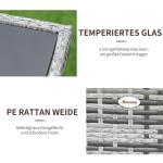 Trädgårdsbord i Konstrotting med Glas, Rymligt Matbord för Uteplatsen, Väderbeständigt med Säkerhetsglas, Grå/Svart, 150 x 85 x 74 cm