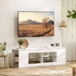TV-Bänk 140 cm Vit Spånskiva och Glas för Vardagsrum Modern Mediamöbel med 6 Fack och Hyllor Robust och Stilren Design