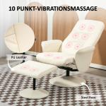 Massagestol med Fotpall, 10 Vibrationspunkter, Konstläder, Krämvit, 76 x 81 x 105 cm