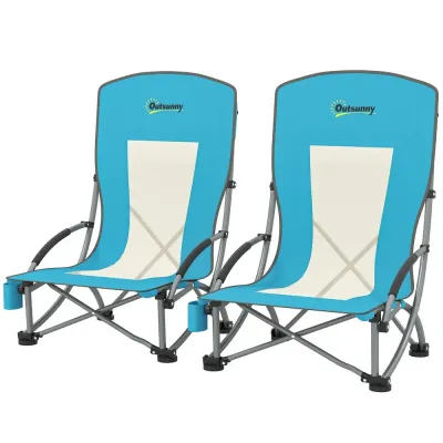 Set 2 Hopfällbara Campingstolar med Mugghållare