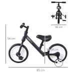 Balanscykel för Barn, 2-i-1 Barncykel med Träningshjul och Pedaler, 2–5 År, Justerbar Sitthöjd, PP, Svart, 85 x 36 x 54 cm