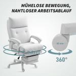 Kontorsstol Skrivbordsstol Ergonomisk Krämvit av Linnelook ve Metall för Kontor Vadderad Datorstol med Fotstöd