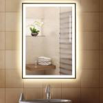 LED-Badrumsspegel med Touch-Knapp Modern Väggspegel Imfri Funktion och 3 Ljusfärger Silver 70 X 50 X 3 Cm