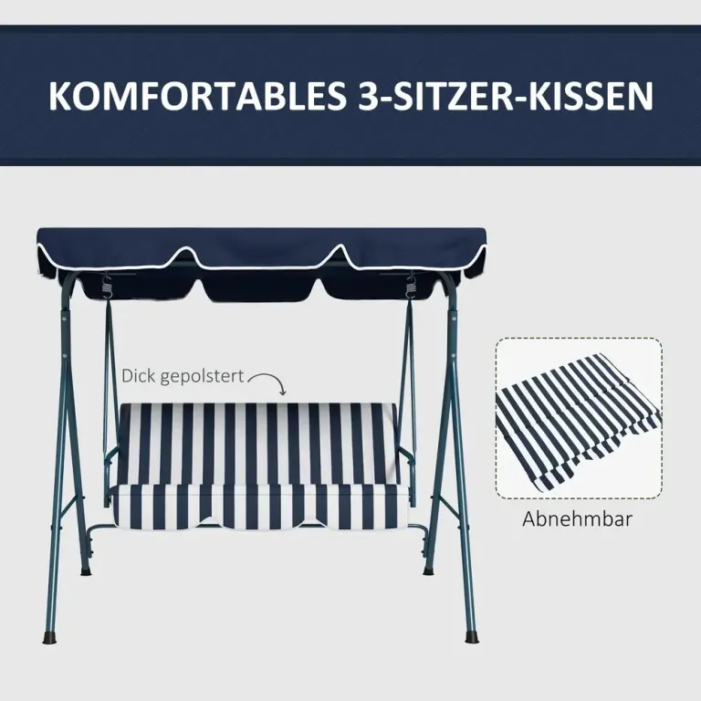 Trädgårdsgunga Hammock Blå av Mesh och Stål 3-Sits