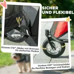 Hundvagn Dog Buggy, Hopfällbar med Liggdyna och Stålram, Röd/Svart