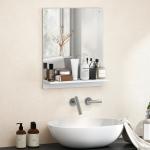 Badrumsspegel med Hylla Vit Glas och MDF för Badrum och Hall Väggspegel med Förvaringshylla Modern Design och Praktisk Avlastning 50 x 60 cm