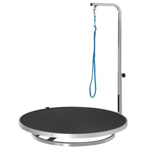 Roterande Trimbord för Hundar, Justerbart Bord med Koppel och Halkfri Yta, Professionell Pälsvård hemma, Aluminium