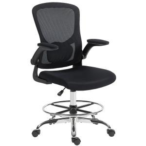 Kontorsstol Hög Svart Tyg och Plast för Hemmakontor och Studio Arbetsstol med Fotring och Ländryggsstöd Ergonomisk Design