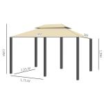 Trädgårdspaviljong 3 x 4 m med 6 Sidopaneler, Partytält med Dubbeltak, Beige + Svart
