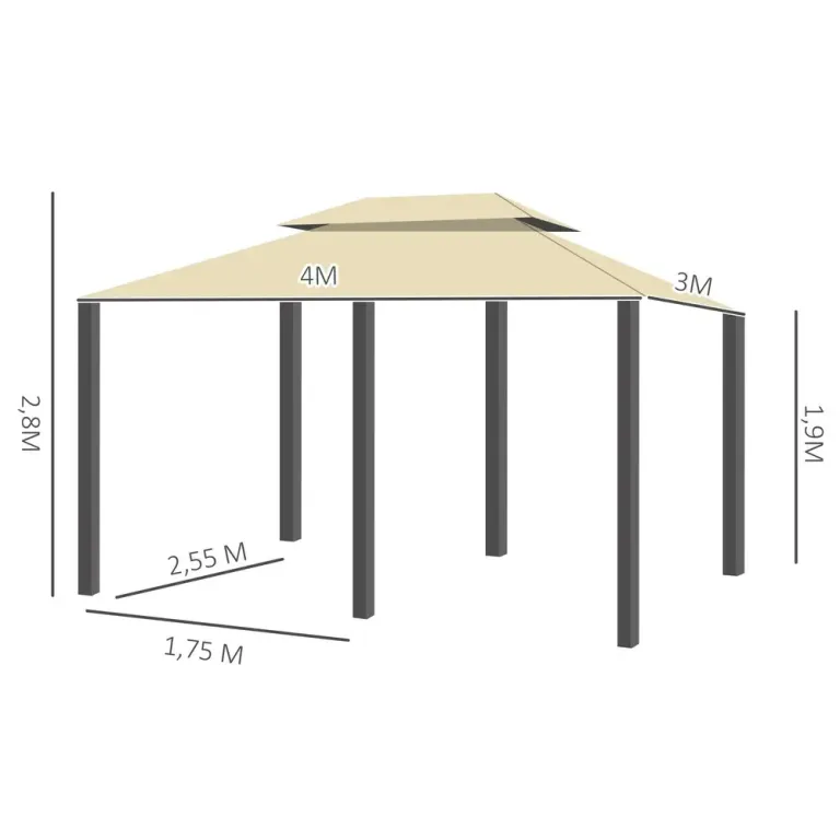 Trädgårdspaviljong 6 Sidopaneler Partytält 3 x 4 m