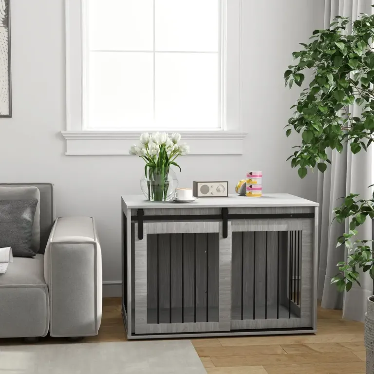 Hundbur Hundkennel Grå av Metall för Stora 98 x 58 x 61 cm
