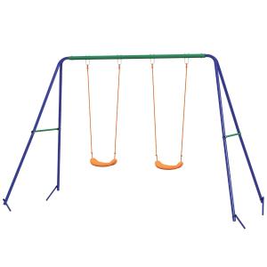 Gungställning Lekplats Mörkblå av Stål och Plast för Barn 3-i-1 Gungram med Babygunga Fotbollsmål och Basketkorg