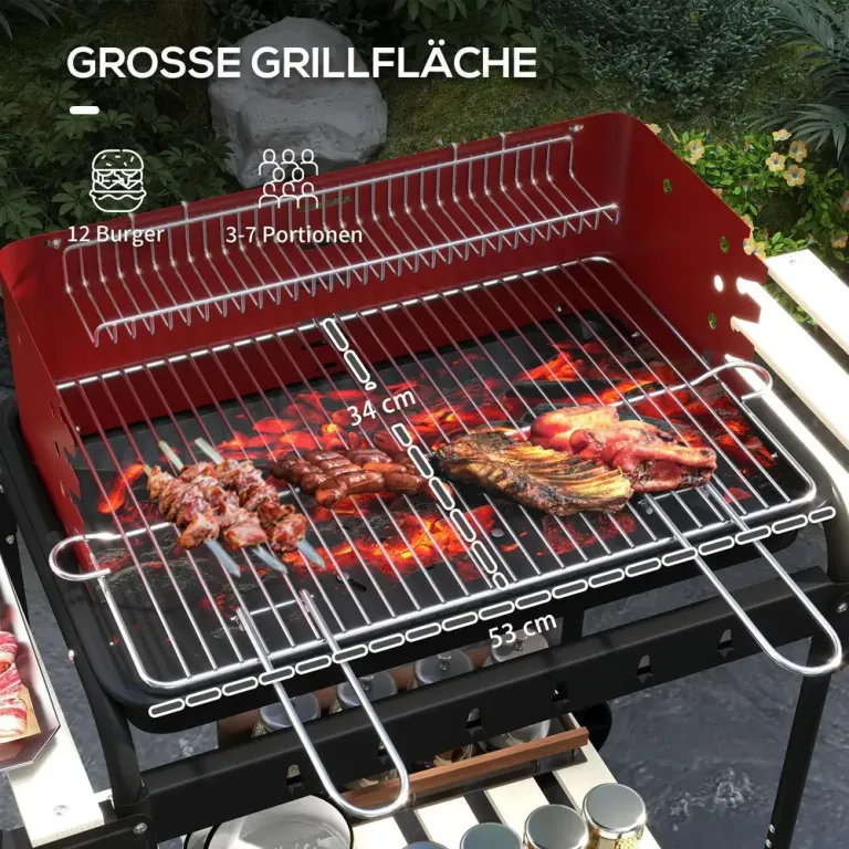 Kolgrill Bbq Rökare med Hjul Svart 103 x 47 x 95 cm