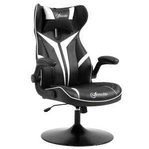 Ergonomisk Gamingstol i Konstläder, Bekväm Datorstol med Vippfunktion, Sportig Design för Spel och Arbete, Svart/Vit, 67 x 75 x 106-112 cm