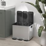 Soptunna med 3 Fack om 20 L för Källsortering med Soft-close Lock Hållbar och Elegant Silver Rostfritt Stål 60 L