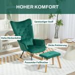 Gungstol Amningsstol Grön av Sammet och Trä för Sovrum Bekväm Fåtölj med Pall Vingstol 66 x 96 x 101 cm