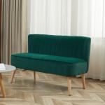 2-Sitsig Soffa i Sammetslen Polyester, Modern Loungesoffa med Träben, Bekväm Sittplats för Vardagsrum, Mörkgrön, 117 x 56,5 x 77 cm
