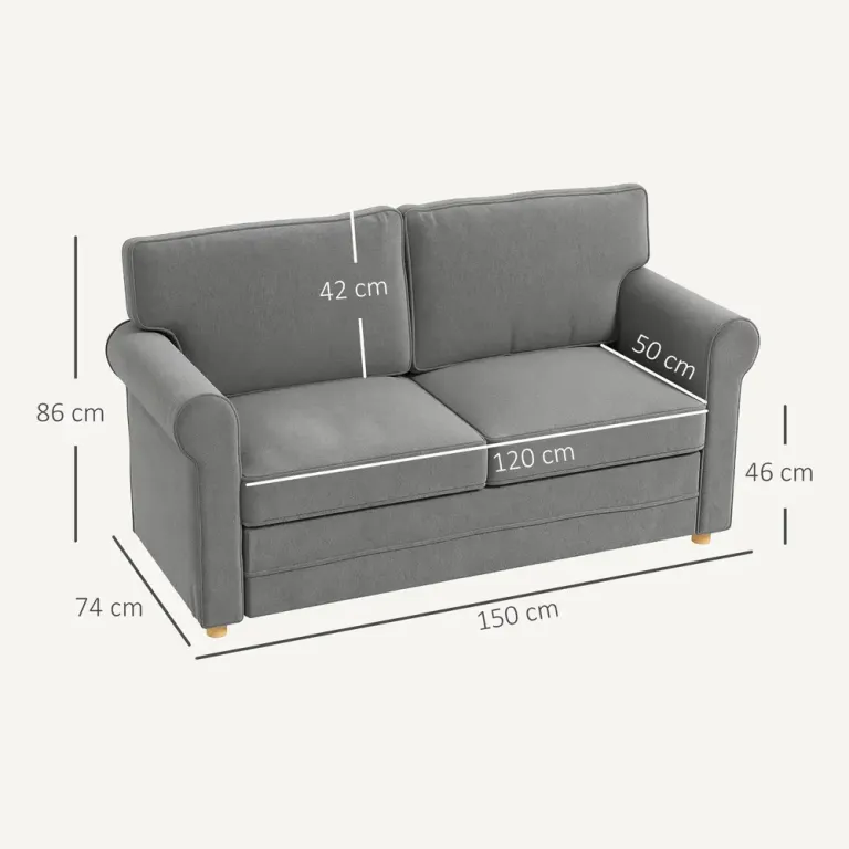 Kompakt Soffa Linnelook Mjuka Sittdynor Stålram 2-Sits
