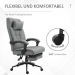 Ergonomisk Kontorsstol med Fotstöd, Höj- och Sänkbar Snurrstol i Linnetyg, Bekväm Skrivbordsstol med Ländkudde, Grå, 66 x 70 x 116-124 cm