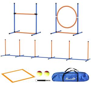Agility Träningsset Hundsport Blå Gul av Plast för Hundar Set om 4 med Hinder Slalom och Hoppring Effektiv Träning