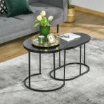 Satsbord i 2 Delar, Moderna Soffbord i Oval Form, Stapelbara Sidobord för Vardagsrummet, Svart, 50 cm
