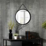 Rund Väggspegel med Upphängning, Dekorativ Spegel med Metallram och Kedja, Elegant Inredning för Hall och Badrum, Svart, 50 cm