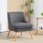 Fåtölj Relaxstol Mörkgrå av Linnelook och Trä för Vardagsrum Klädd Stol med Armstöd Bekväm Design