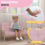 Barnfåtölj Sammet Rosa Trä och Tyg för Barnrum Mjuk Barnsoffa med Stoppning och Armstöd Bekväm Design och Fin Inredning 3–15 År