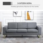 Soffa 3-Sits Tygsoffa med Kudde och Armstöd Linne Elegant för Vardagsrum Mörkgrå 200 X 82 X 78 Cm