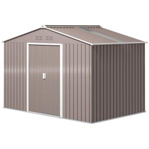 Verktygsbod Redskapsbod med Sadeltak Ljusgrå av Galvaniserat Stål för Bakgård Väderbeständigt Skjul med Skjutdörr 4,9 m² 277 x 195 x 192 cm
