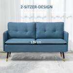 Soffa Loveseat Mörkblå av Tyg och Stål för Vardagsrum och Sovrum 2-Sits Stoppad Soffa med Tjock Dyna Modern Design