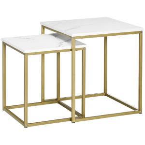 Soffbordsset Sidobord Set om 2 Vit av Stål och Trälook för Vardagsrum och Sovrum Modern Design Robusta Vardagsbord
