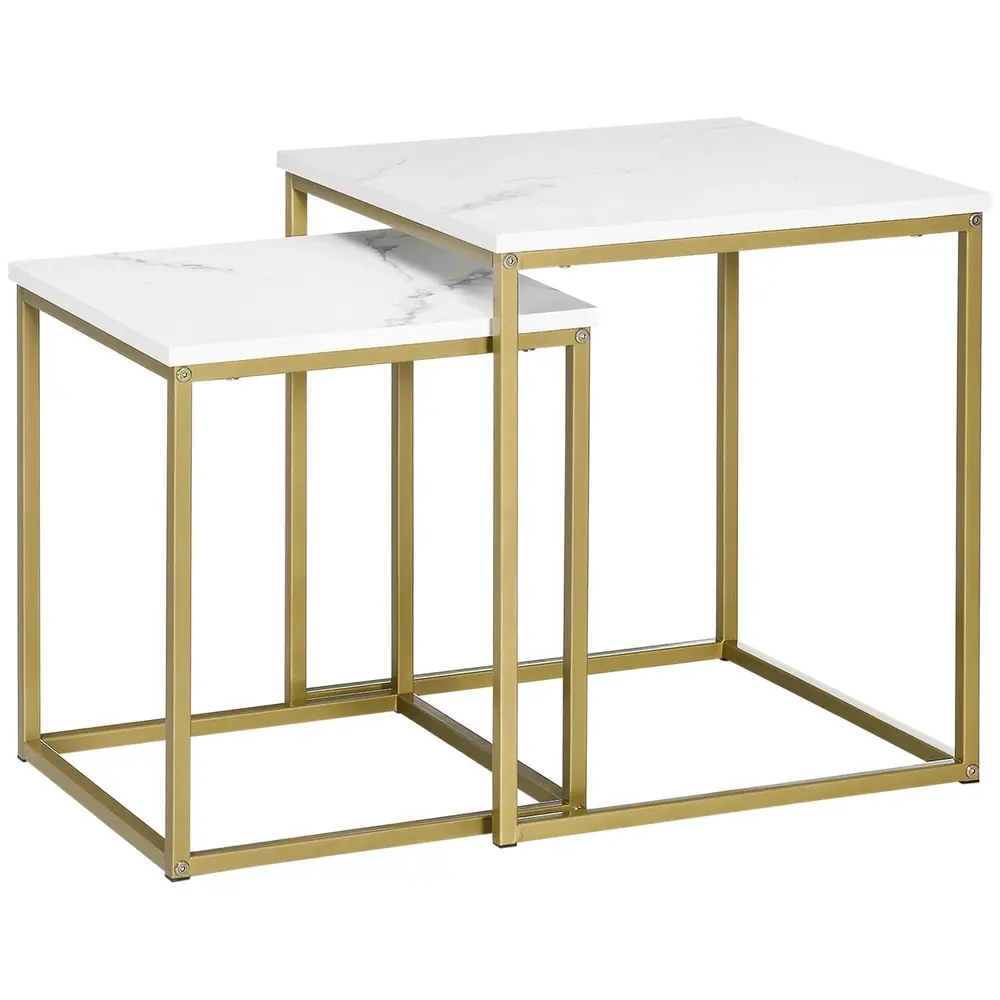 Soffbordsset Sidobord Set Om 2 Vit av Stål och Trälook