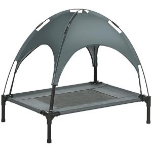 Hundstol Utomhus med Tak Upphöjd Solstol Tafttyg Bekväm för Husdjur Grå 76 X 61 X 73 Cm